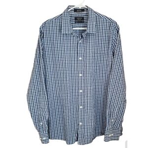 Nordstrom Men's Button-Up Shirt XL Trim Fit Blue White Check Cotton Long Slv Y2K